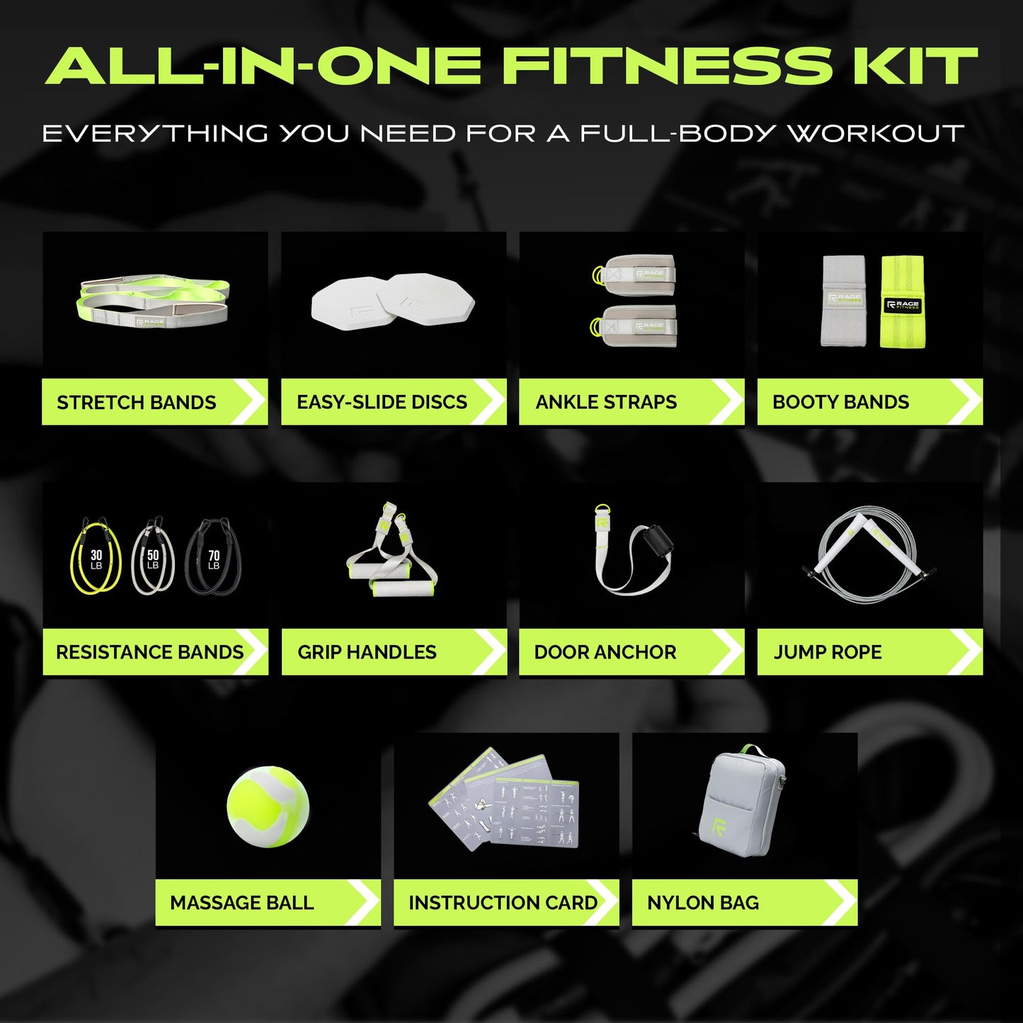 10-Piece Resistance Bands Set with Carry Bag – Full Body Home Workout Equipment