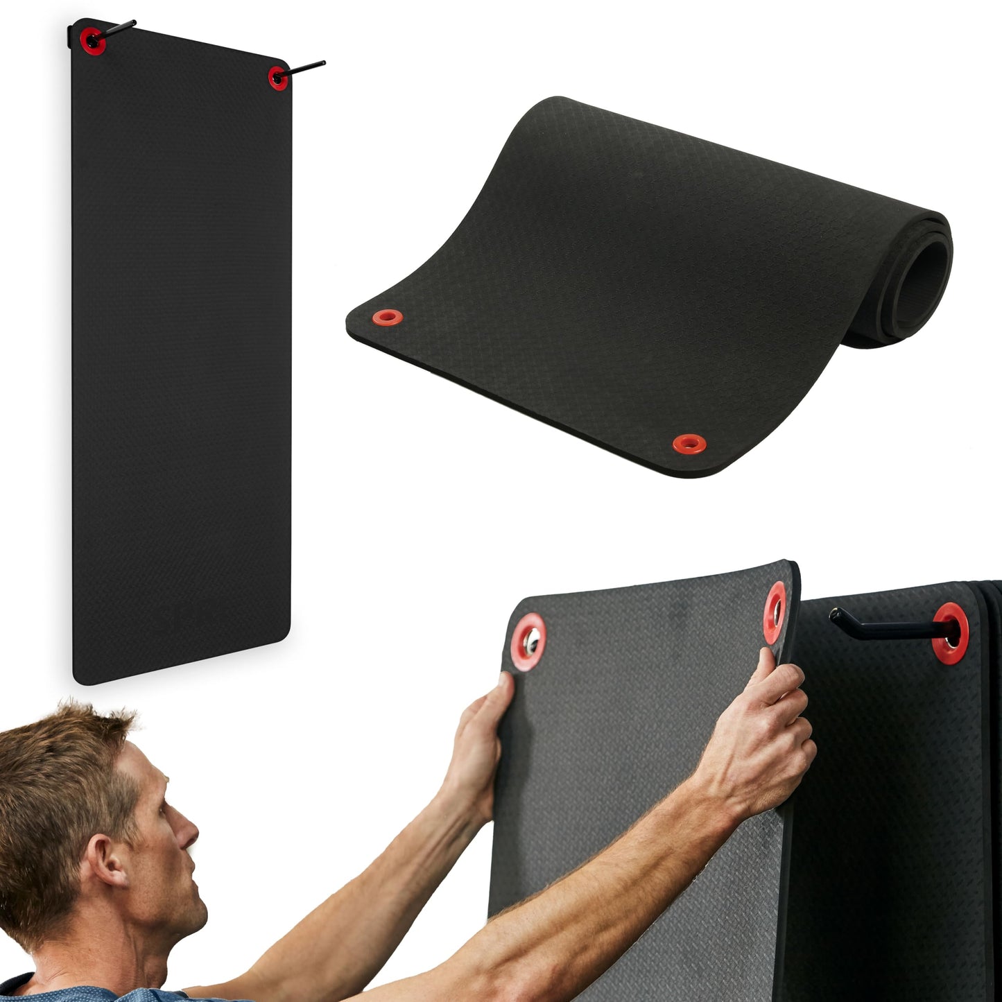 SPRI Hanging Exercise Mat, Fitness & Yoga Mat for Group Fitness Classes, Commercial Grade Quality with Reinforced Holes, 56"L x 23"W x 3/8" Thick