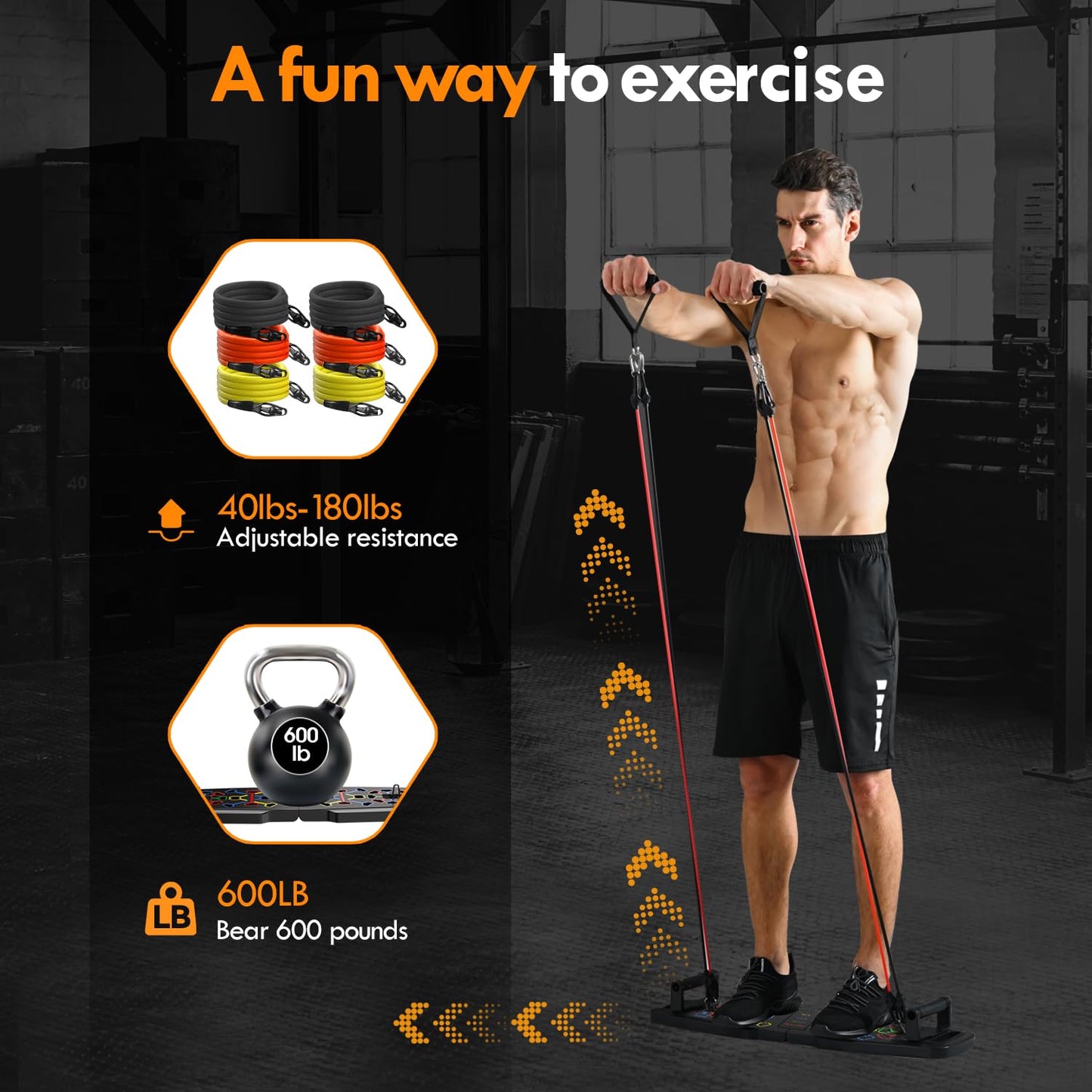 Portable Home Gym Kit with Push-Up Board, Pilates Bar, Resistance Bands & Ab Roller