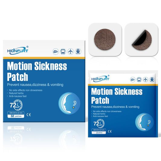 Hionfurt 32ct Motion Sickness Patches – Sea Sickness Patches for Cruise, Car, Airplane, and Other Travel – Non-Drowsy, Effective, Lasts 72 Hours