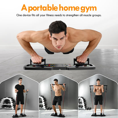Portable Home Gym Kit with Push-Up Board, Pilates Bar, Resistance Bands & Ab Roller